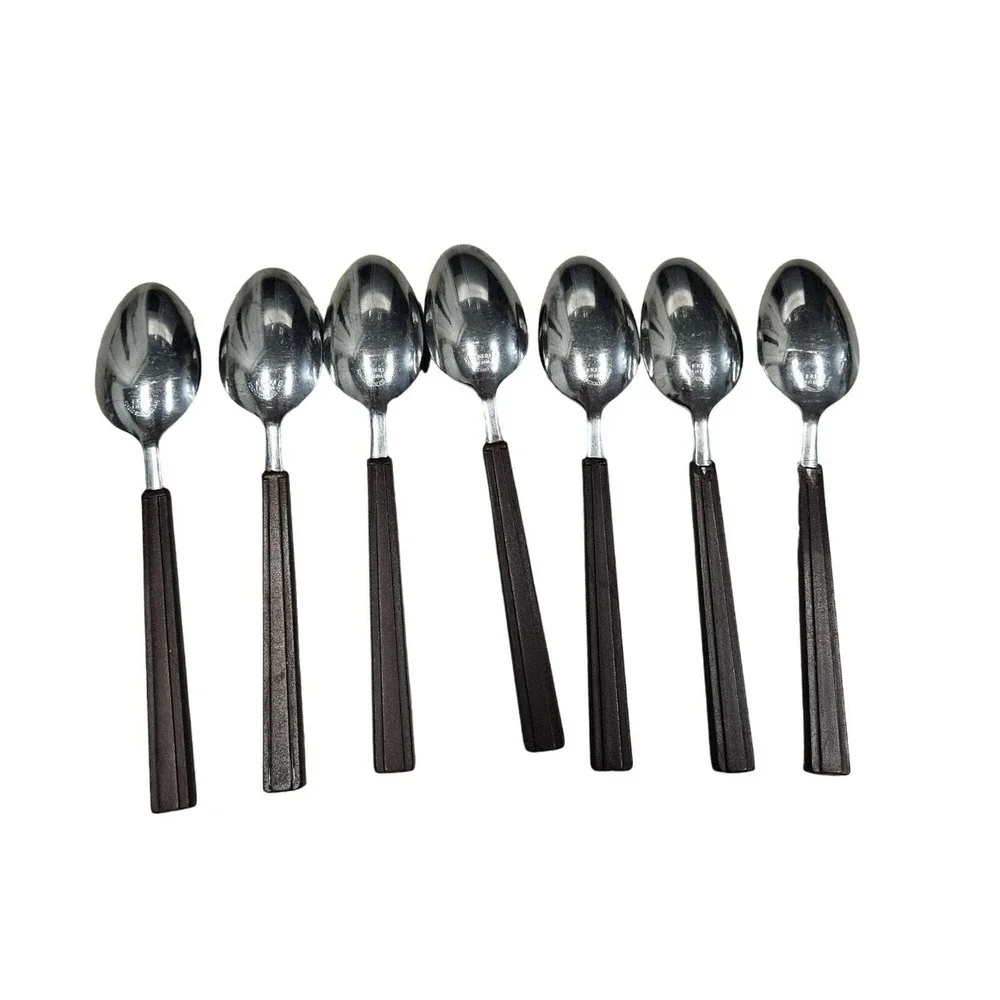 Vintage EKCO ETERNA Rare Shape Brown‎ Faux Wood Handle Flatware Forks 34 Pieces